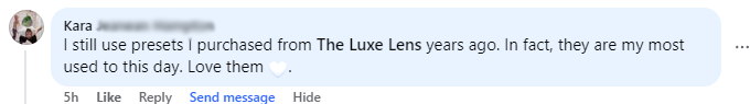 Feedback from a Luxe Lens customer