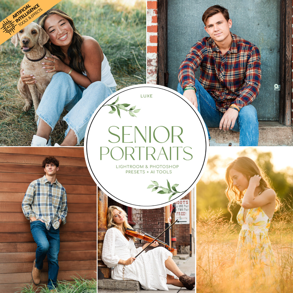 Luxe Senior Portraits Lightroom Presets & AI Tools – Desktop & Mobile